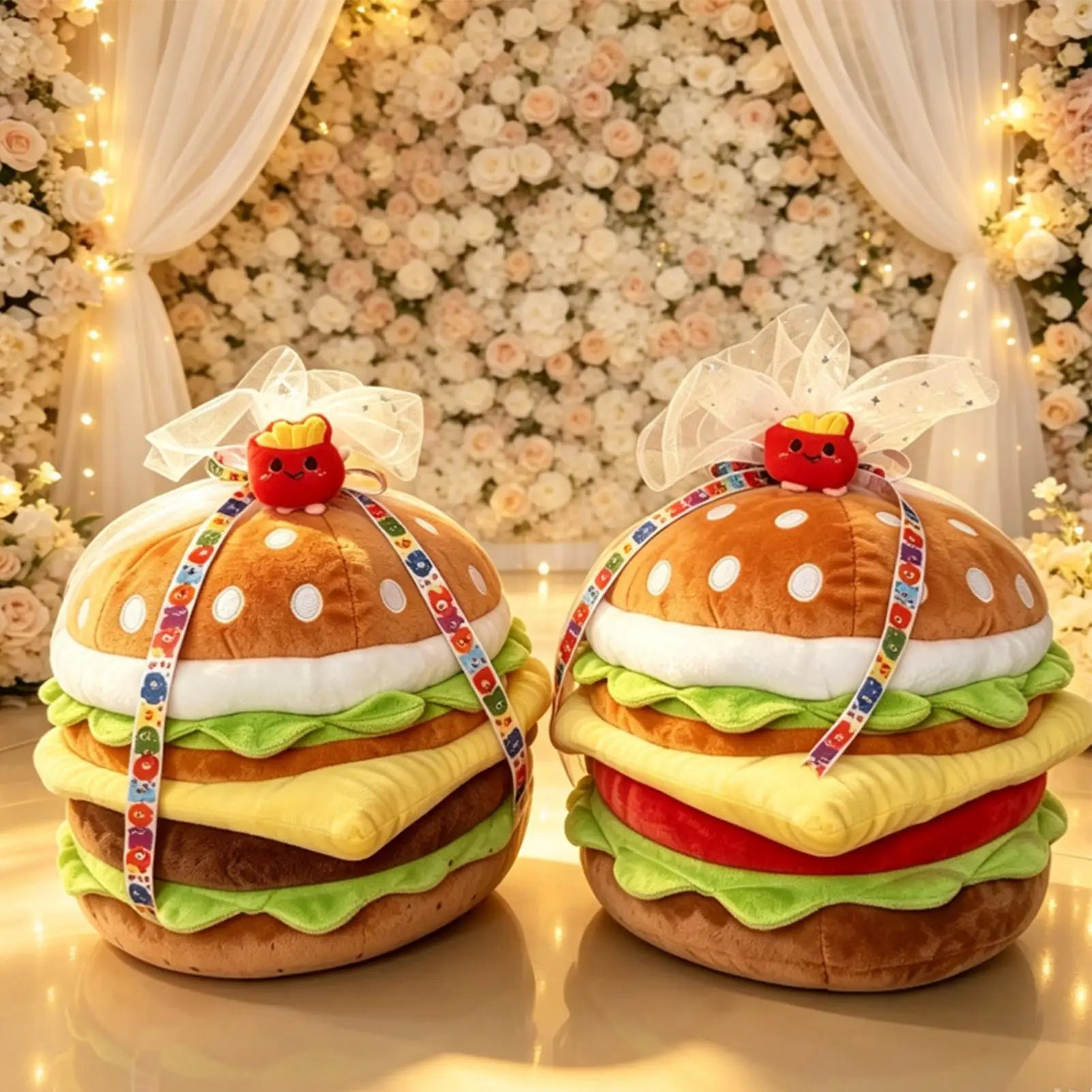 Hamburger Storage Ottoman Stool – Cute Flannel Footstool with Lid
