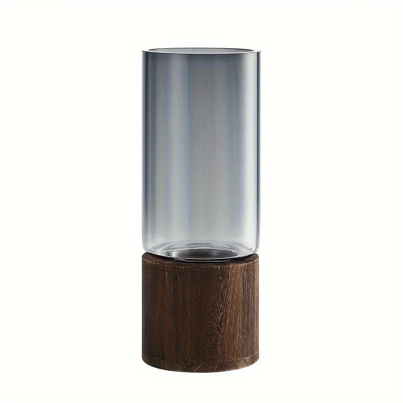 Elegant Glass Vase with Wooden Base for Hydroponic Plants & Decor