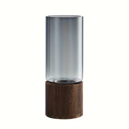 Elegant Glass Vase with Wooden Base for Hydroponic Plants