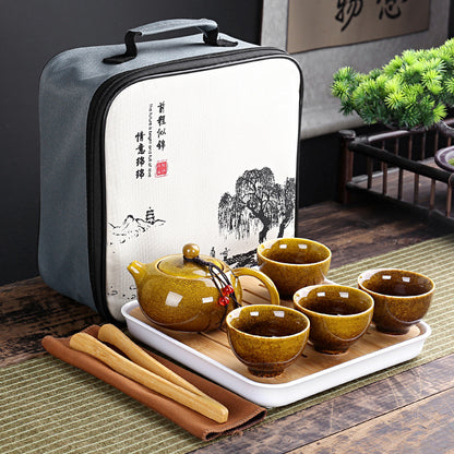 Travelling Bag 4 Cups Chinese Kung Fu Tea Set Travel Set Ceramic