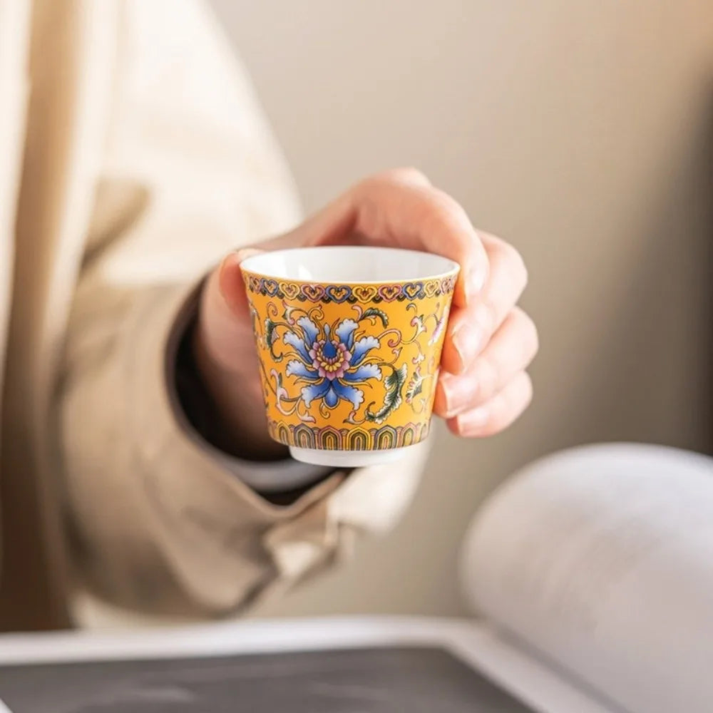 6pcs/set Kung Fu Tea Set Flower Tea Cup Chinese Style Vintage Ceramic