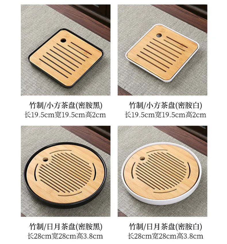 Bamboo Tea Tray with Water Storage & Drainage