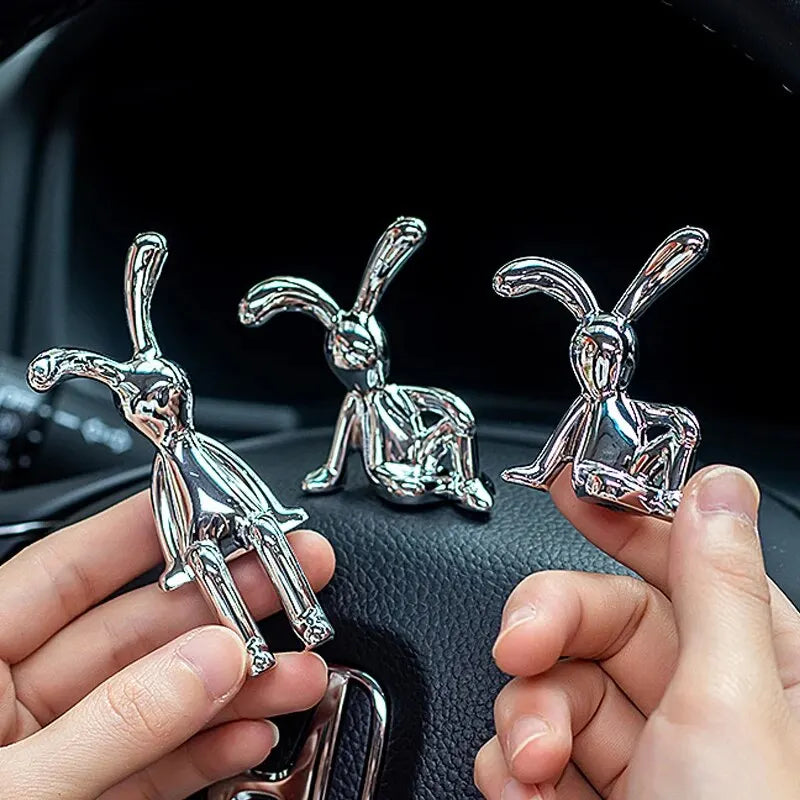 Silver Chrome Rabbit Duo Figurines – Set of 2 Sculptural Decor Statues