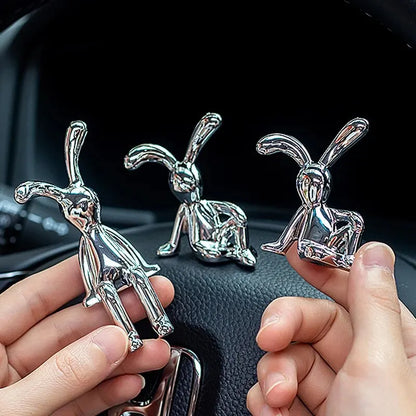 Silver Chrome Rabbit Duo Figurines – Set of 2 Sculptural Decor Statues