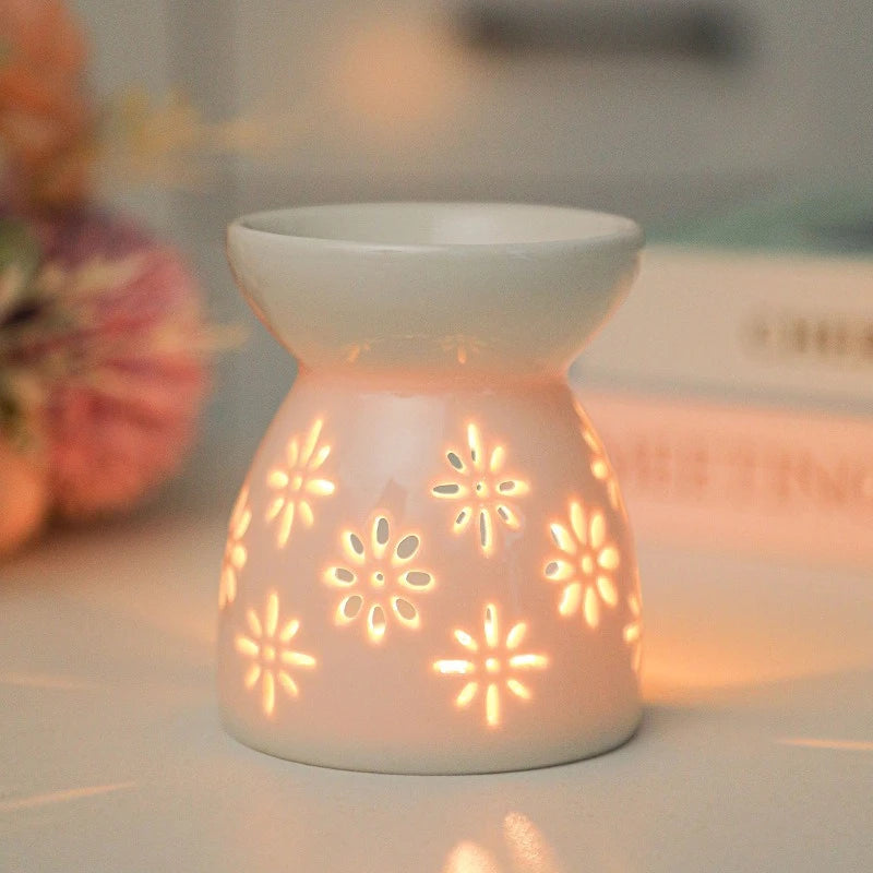 White Ceramic Hollow Aromatherapy Oil Burner