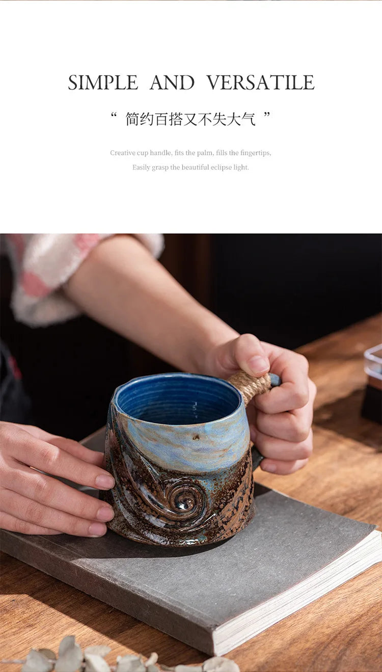 Creative Spiral Hemp Rope Ceramic Cup Retro Rough Pottery Coffee Cup - Your Ritual Hub 