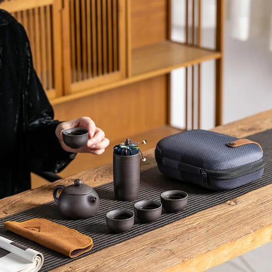 Purple Clay Travel Tea Set — 1 Pot & 4 Cups
