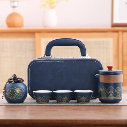 Ceramic Travel Tea Set with Proctive Box Chinese Style Tea