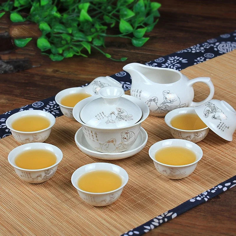 8 Cups Chinese Kung Fu Tea Set Ceramic Teapot Gaiwan Tea Cups Tea Tool - Your Ritual Hub 