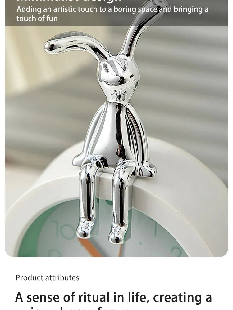 Silver Chrome Rabbit Duo Figurines – Set of 2 Sculptural Decor Statues