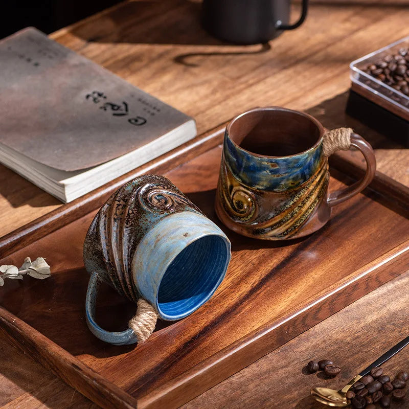 Creative Spiral Hemp Rope Ceramic Cup Retro Rough Pottery Coffee Cup - Your Ritual Hub 