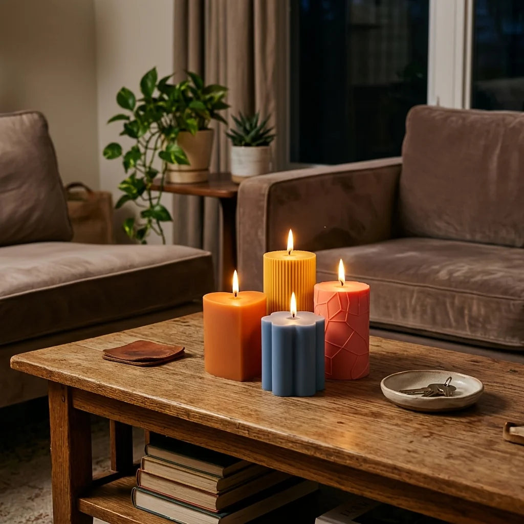 A set of four innovative silicone candle molds，Adopt3DCylindrical design - Your Ritual Hub 
