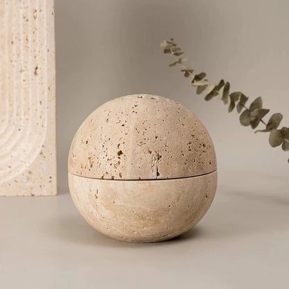 Travertine Marble Incense Burner Textured Spherical Aromatherapy