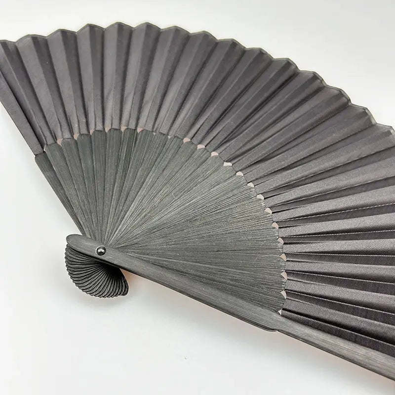Black Bamboo Folding Fan with Cloth Bag – Vintage Oriental Hand Fan for Ritual & Ceremony