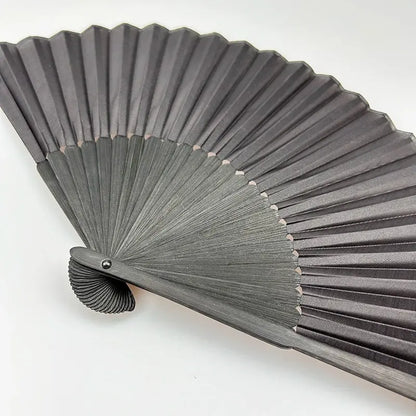Black Bamboo Folding Fan with Cloth Bag – Vintage Oriental Hand Fan for Ritual & Ceremony
