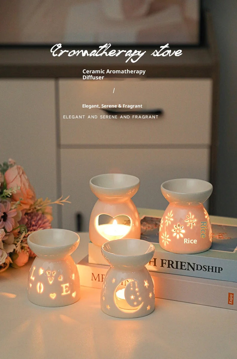 White Ceramic Hollow Aromatherapy Oil Burner