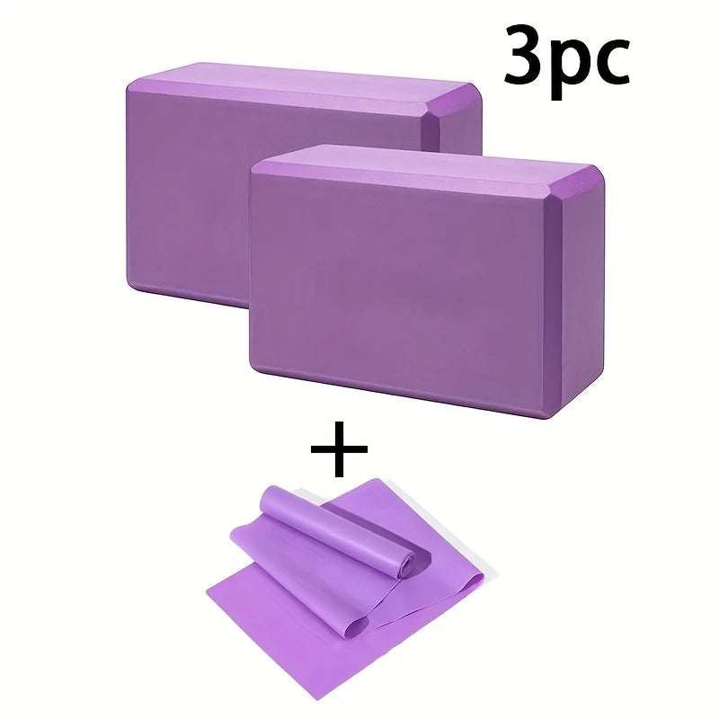 3PCS includes 2 yoga Blocks 1 resistance bands. High-density EVA mats, TPE stretch bands. for beginner yoga, stretching exercise