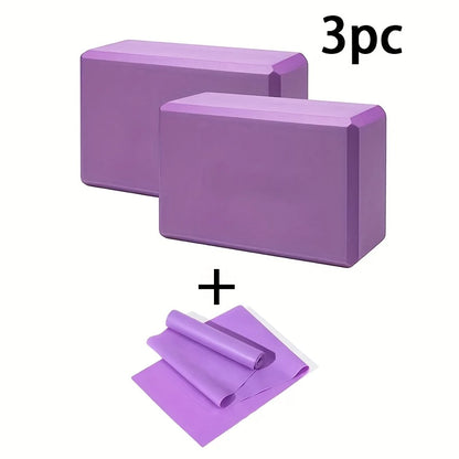 3PCS includes 2 yoga Blocks 1 resistance bands. High-density EVA mats, TPE stretch bands. for beginner yoga, stretching exercise