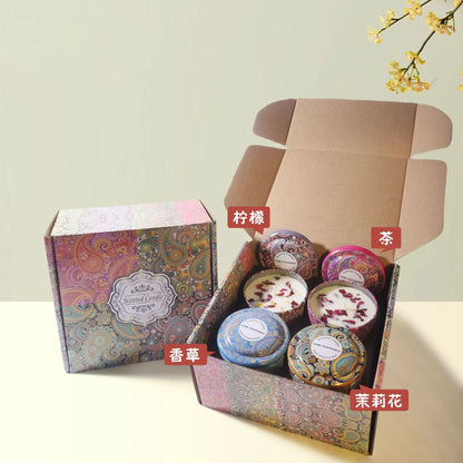 Ljuspresentkit Sojavax Aromaterapi Burk Ljus i Plåtburk Lyxiga Bröllopsgåvor Brudtärna Souvenir för Gäster Heminredning