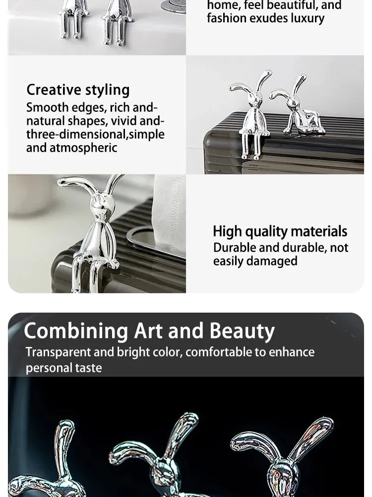 Silver Chrome Rabbit Duo Figurines – Set of 2 Sculptural Decor Statues