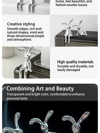Silver Chrome Rabbit Duo Figurines – Set of 2 Sculptural Decor Statues