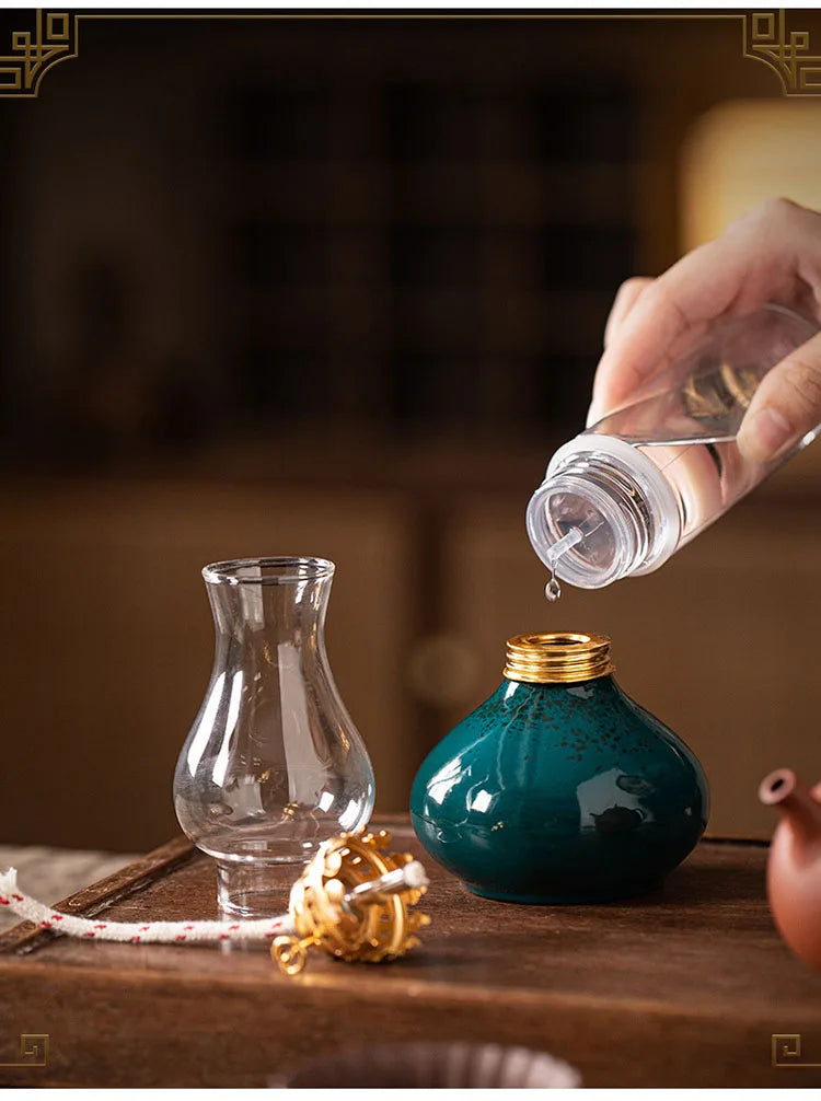 Traditional Ceramic Butter Oil Lamp - Aromatic Incense Burner and Ambient Night Light - Your Ritual Hub 