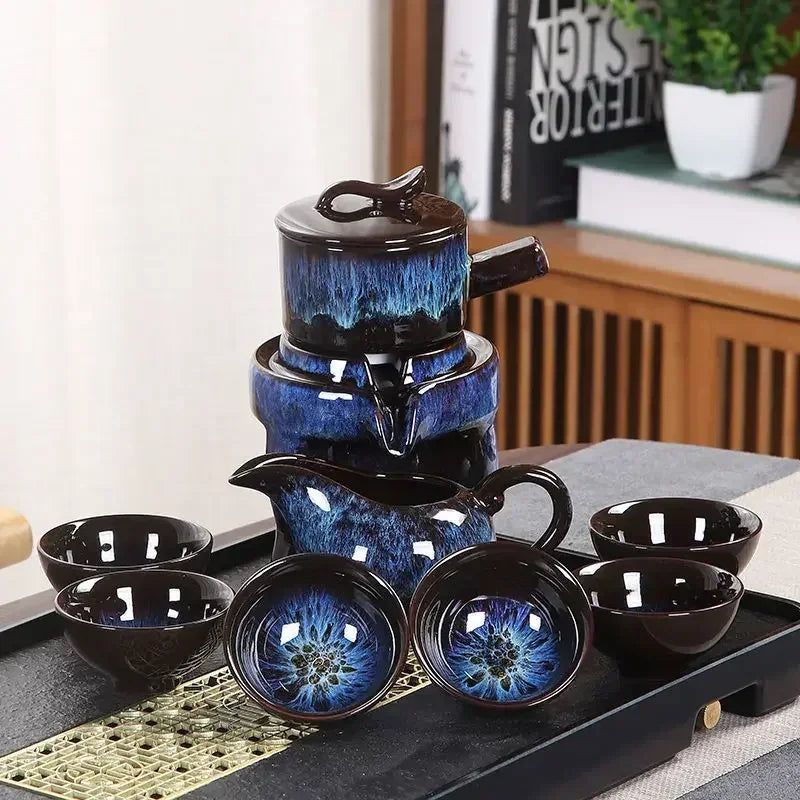 8 Pcs Set Semi Automatic Tea Sets Chinese  Ceramic