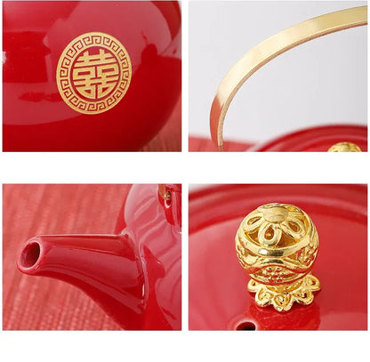 Red Ceramic Teaware Suit Chinese Handmade