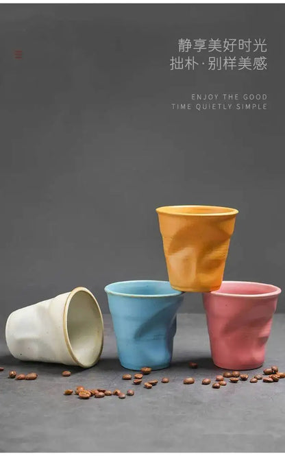 Coarse Pottery Coffee Cup   Hand Kneaded Pleated Cup Ceramic