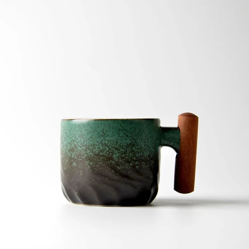 Creative Handmade Exquisite Coffee Cup Vintage Coffee Cup With Wooden Handle