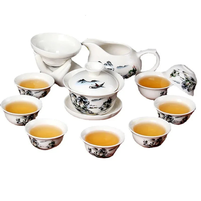 8 Cups Chinese Kung Fu Tea Set Ceramic Teapot Gaiwan Tea Cups Tea Tool - Your Ritual Hub 