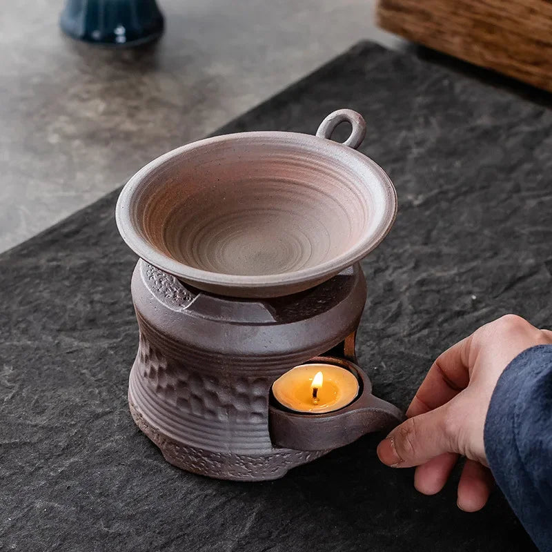 3-in-1 Ceramic Tea Warmer Stove – Coarse Pottery Fragrance Dispenser & Candle Holder