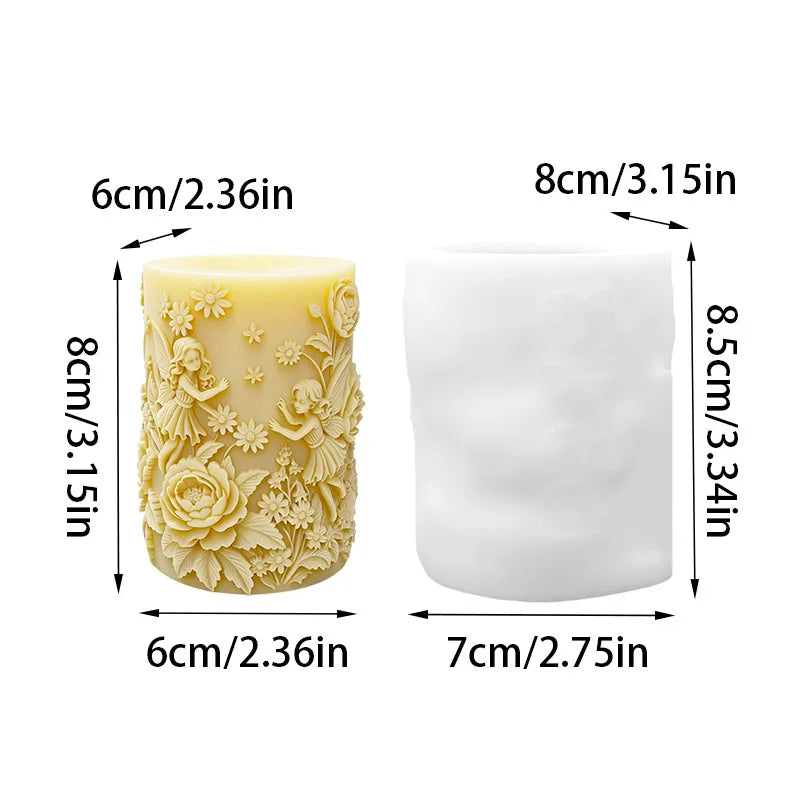 Flower Border Twin Elves Candle Mold Silicone DIY - Your Ritual Hub 