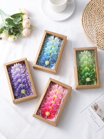 Gradient Macaron Daisy Soy Wax Candle Set