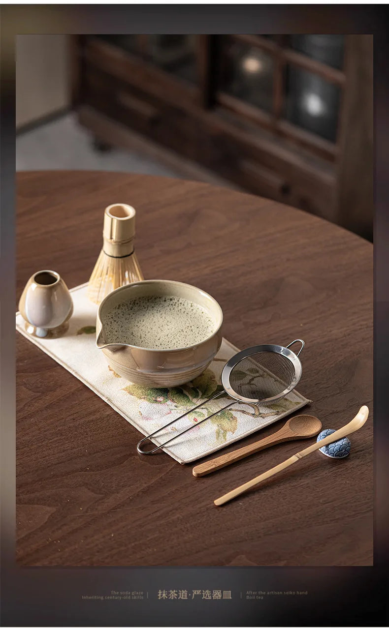 2025 Vintage Matcha Set 4pcs Ceramic Spout Bowl Whisk Bamboo Chasen