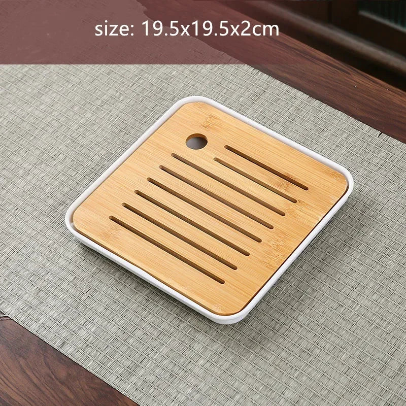 Bamboo Tea Tray with Water Storage & Drainage