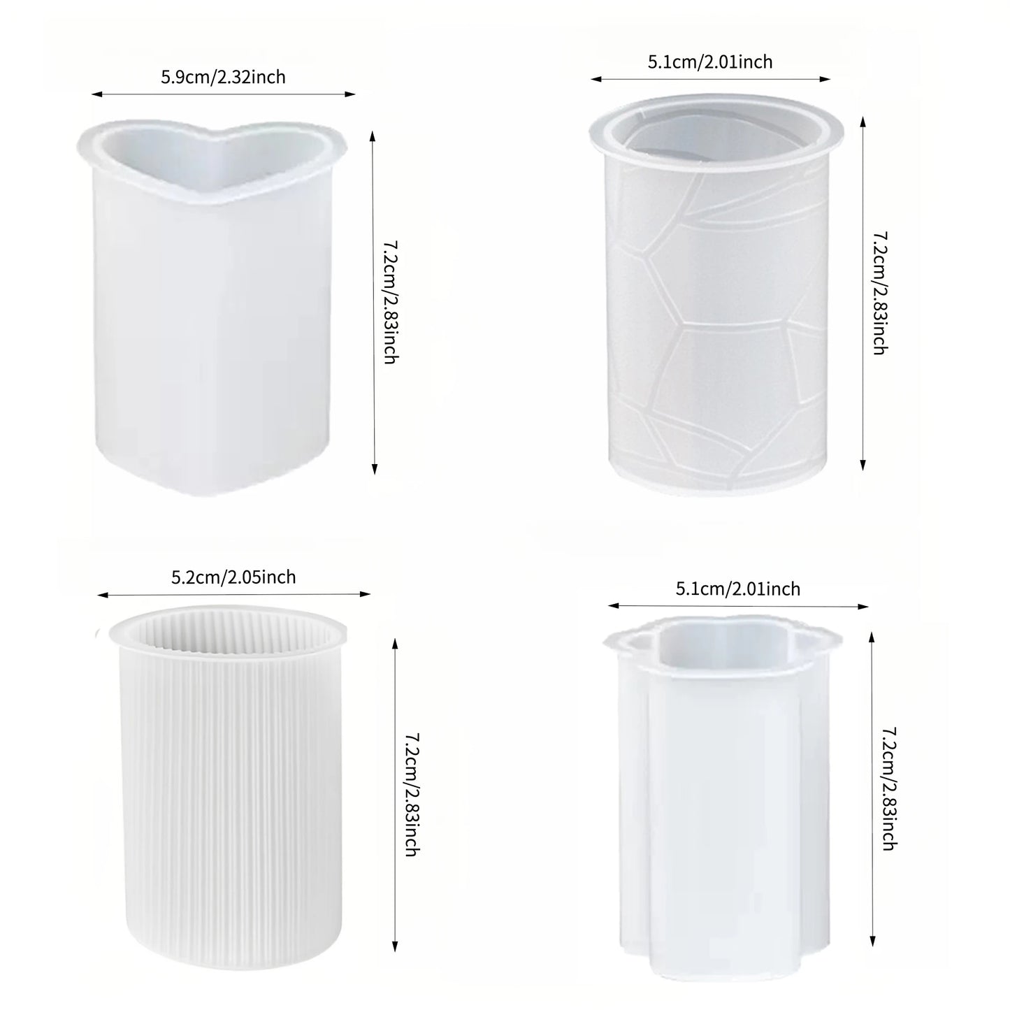 A set of four innovative silicone candle molds，Adopt3DCylindrical design