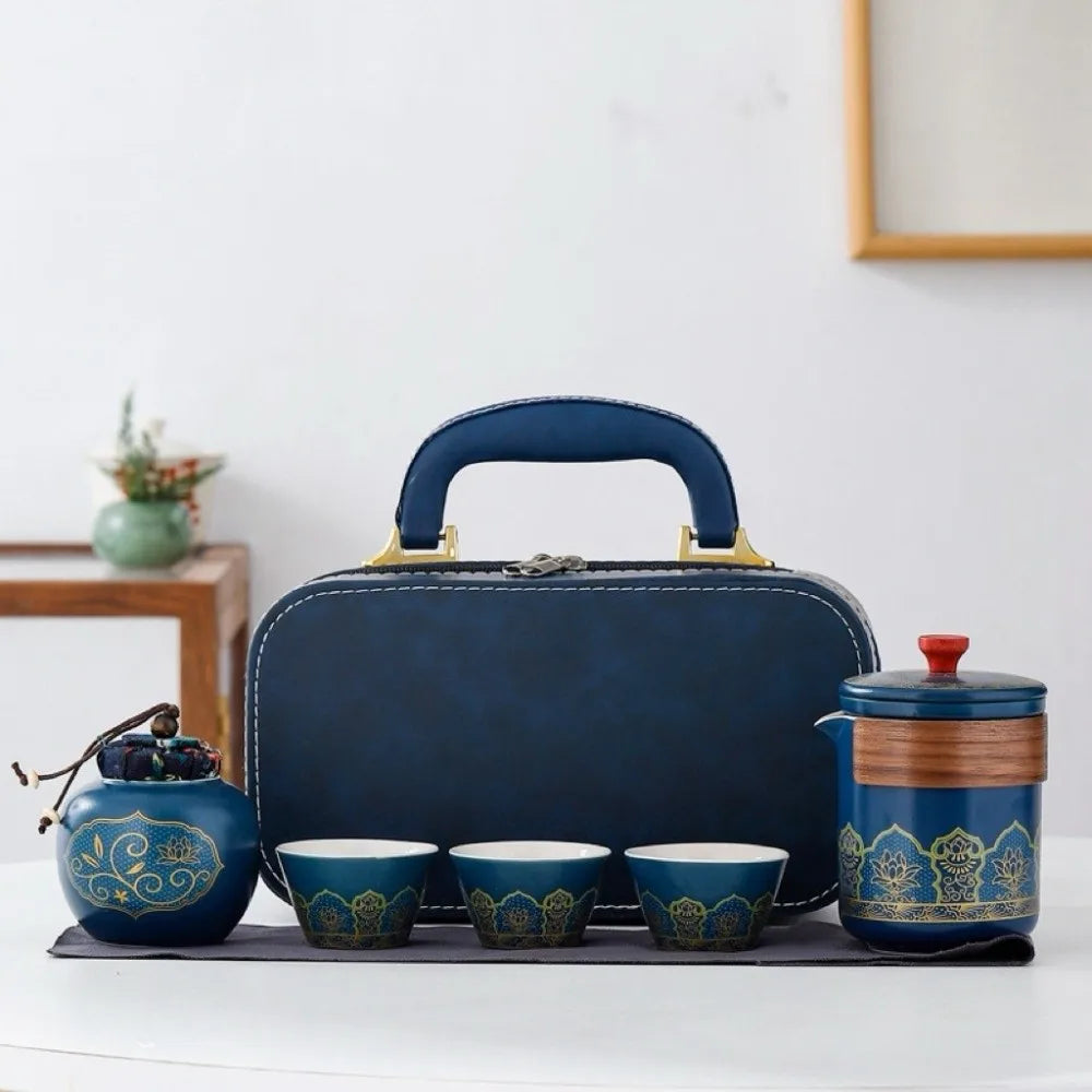 Ceramic Travel Tea Set with Proctive Box Chinese Style Tea