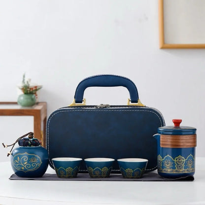 Ceramic Travel Tea Set with Proctive Box Chinese Style Tea