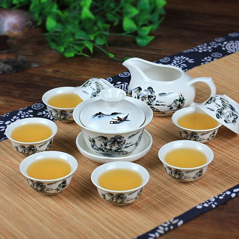 8 Cups Chinese Kung Fu Tea Set Ceramic Teapot Gaiwan Tea Cups Tea Tool - Your Ritual Hub 