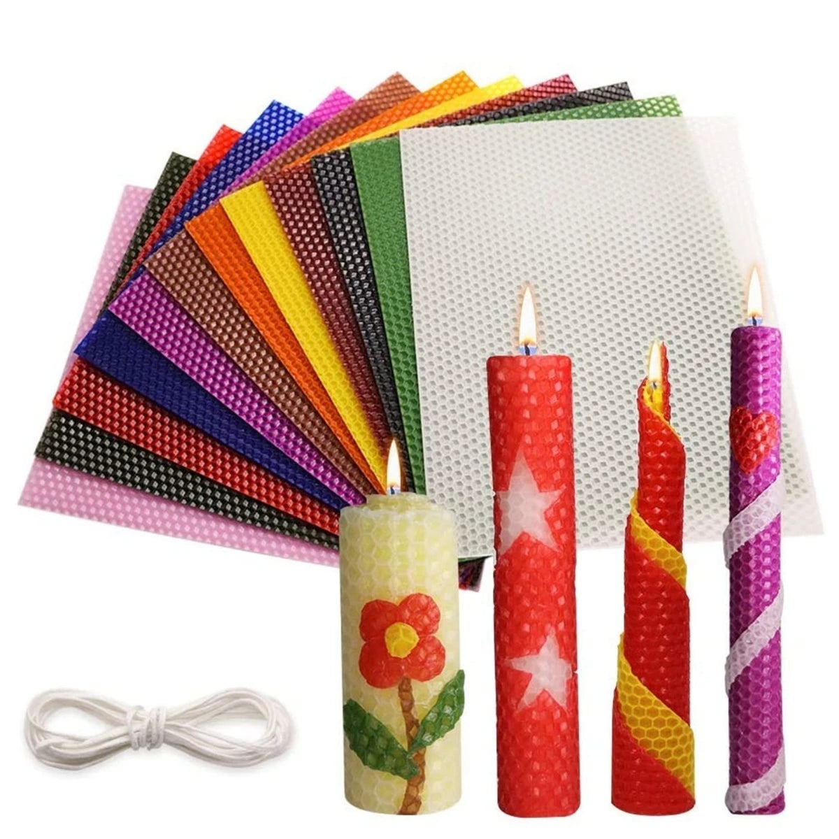 Colored Beeswax Sheet Candle Making Kit – 13 Honeycomb Wax Sheets for DIY Roll Candles