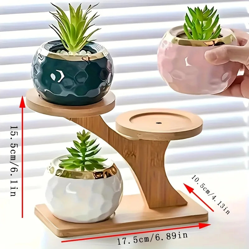 2-Tier Bamboo Plant Stand, 3-Pot Wooden Flower Shelf & Display Rack for Altar Decor, Succulents & Indoor Herbs