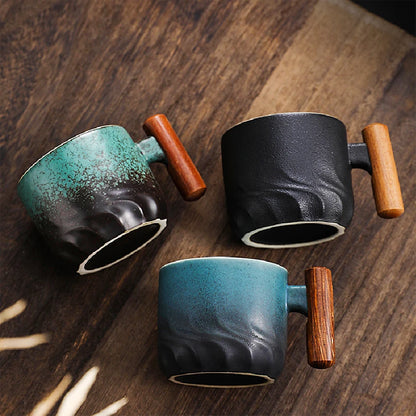 Creative Handmade Exquisite Coffee Cup Vintage Coffee Cup With Wooden Handle