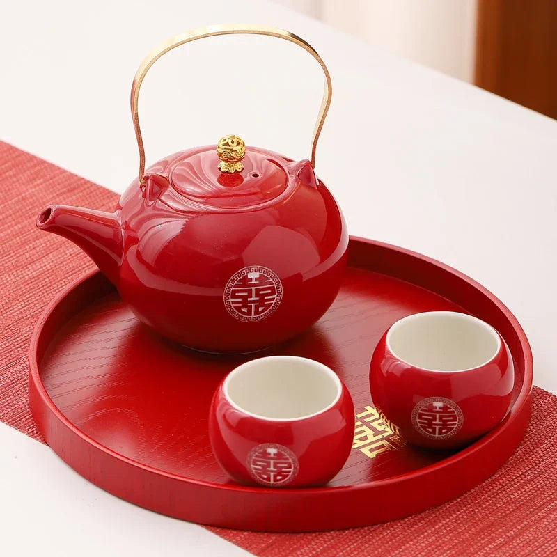 Red Ceramic Teaware Suit Chinese Handmade