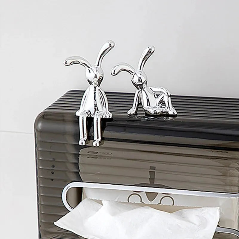 Silver Chrome Rabbit Duo Figurines – Set of 2 Sculptural Decor Statues