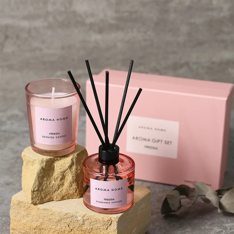 2Pcs Gift Box Set Aromatherapy Essential Oil Rattan Handmade Clear Scented Candle Lamp - Your Ritual Hub 