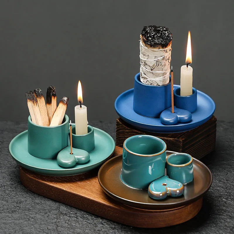 4-in-1 Ceramic Incense & Sage Burner Set - Your Ritual Hub 