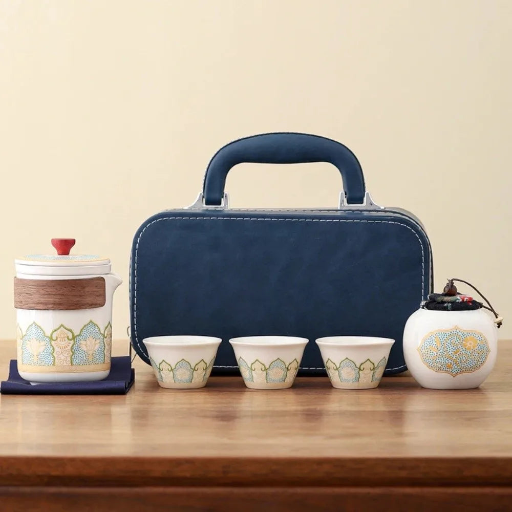 Ceramic Travel Tea Set with Proctive Box Chinese Style Tea