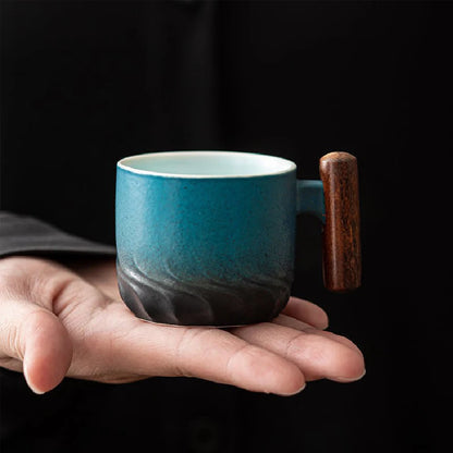 Creative Handmade Exquisite Coffee Cup Vintage Coffee Cup With Wooden Handle