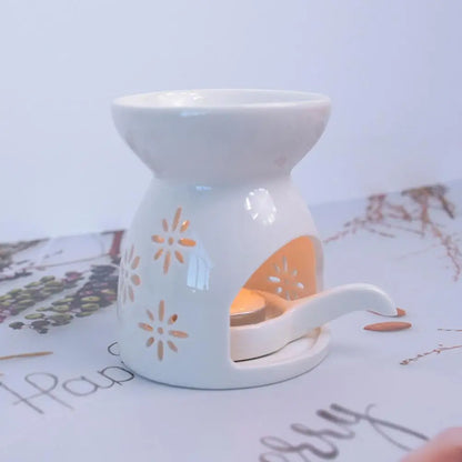 Ceramic Cutout Aroma Burner & Wax Melter with Spoon